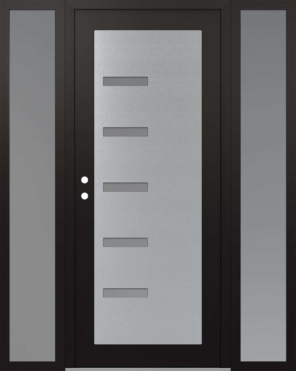 Modern Steel Front Door Diamond C8 64" x 80" black/white frosted Glass Panel stainless steel RHI with 2 Sidelites frosted Glass