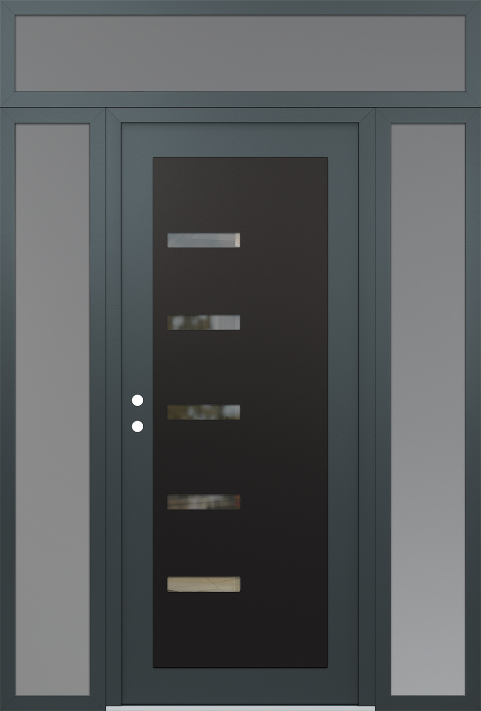 Modern Steel Front Door Diamond C8 64" x 96" anthracite/anthracite clear Glass Panel black RHI with 2 Sidelites and Transom frosted Glass