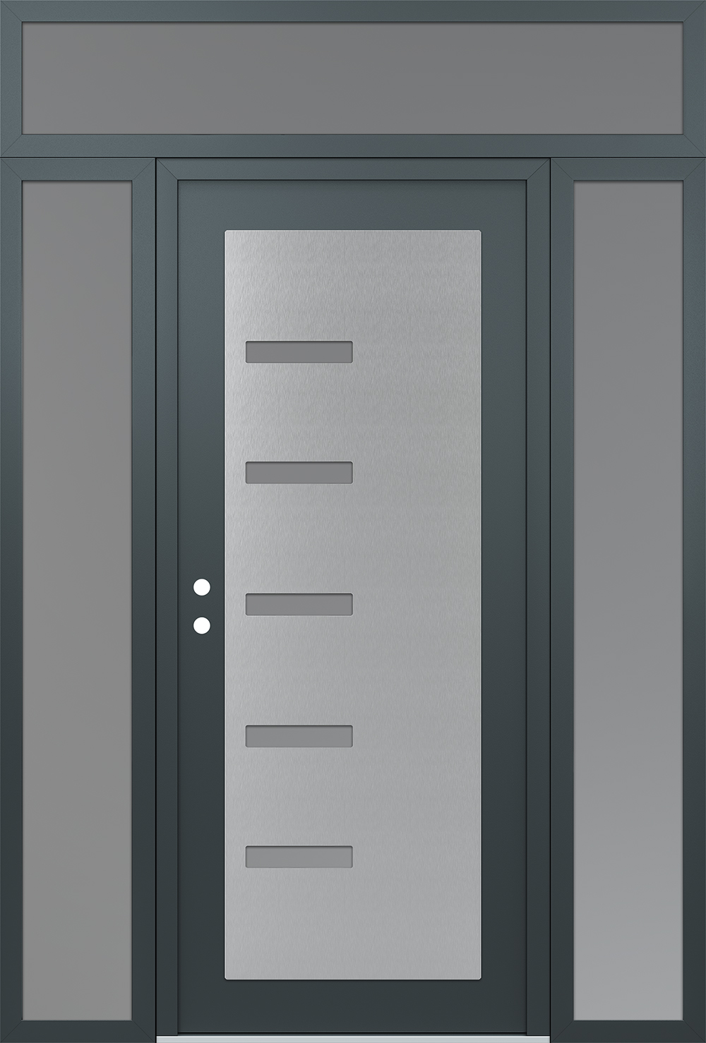 Modern Steel Front Door Diamond C8 64" x 96" anthracite/anthracite frosted Glass Panel stainless steel RHI with 2 Sidelites and Transom frosted Glass