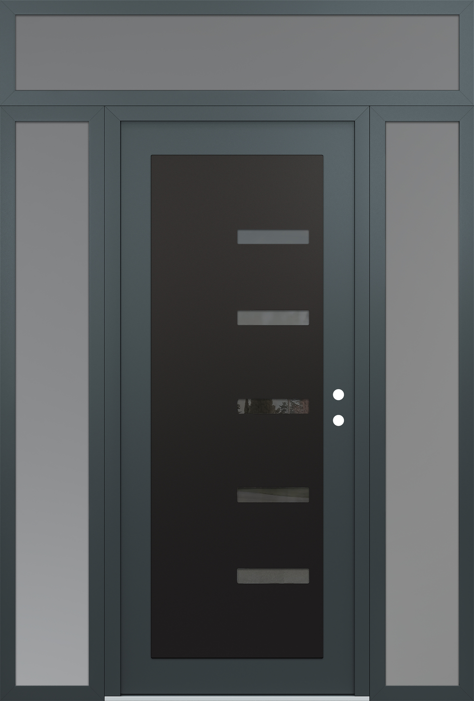 Modern Steel Front Door Diamond C8 64" x 96" anthracite/anthracite mirrored Glass Panel black LHI with 2 Sidelites and Transom frosted Glass