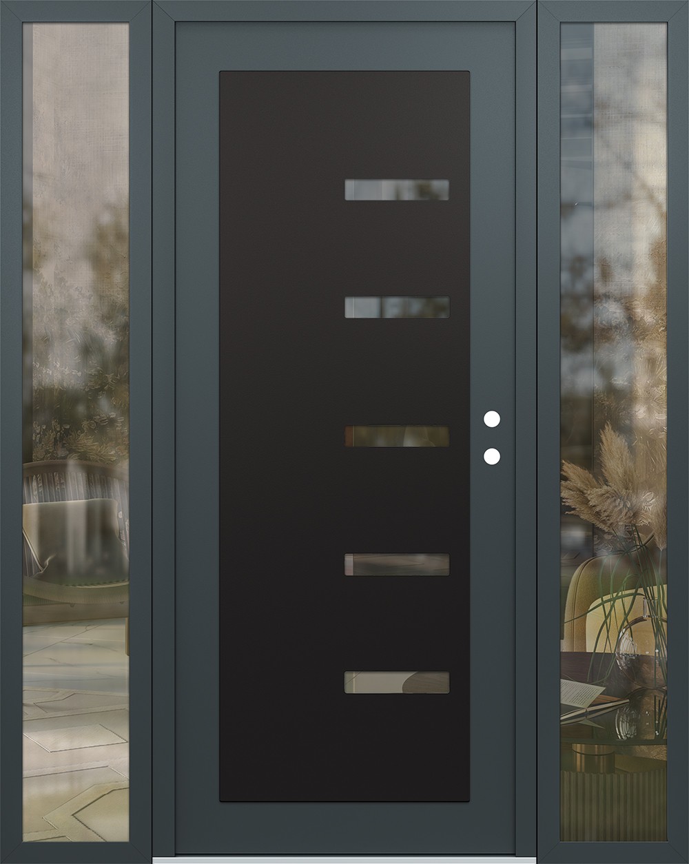 Modern Steel Front Door Diamond C8 68" x 80" anthracite/anthracite clear Glass Panel black LHI with 2 Sidelites clear Glass