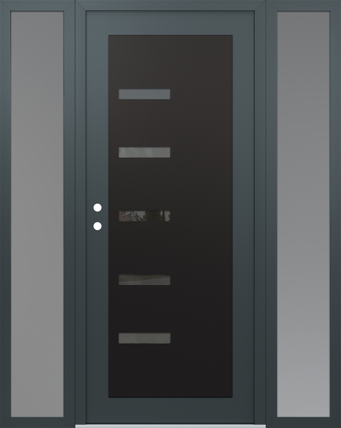 Modern Steel Front Door Diamond C8 68" x 80" anthracite/anthracite mirrored Glass Panel black RHI with 2 Sidelites frosted Glass