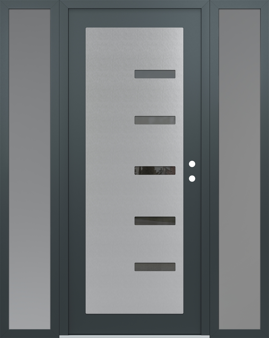 Modern Steel Front Door Diamond C8 68" x 80" anthracite/anthracite mirrored Glass Panel stainless steel LHI with 2 Sidelites frosted Glass