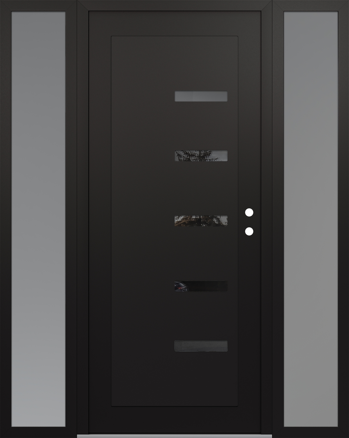 Modern Steel Front Door Diamond C8 68" x 80" black/black mirrored Glass Panel black LHI with 2 Sidelites frosted Glass