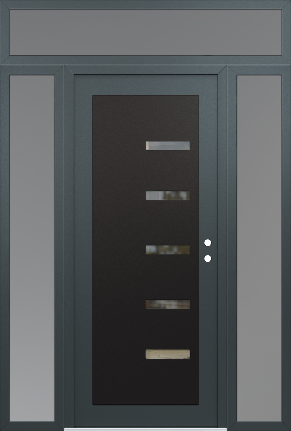 Modern Steel Front Door Diamond C8 68" x 96" anthracite/anthracite clear Glass Panel black LHI with 2 Sidelites and Transom frosted Glass