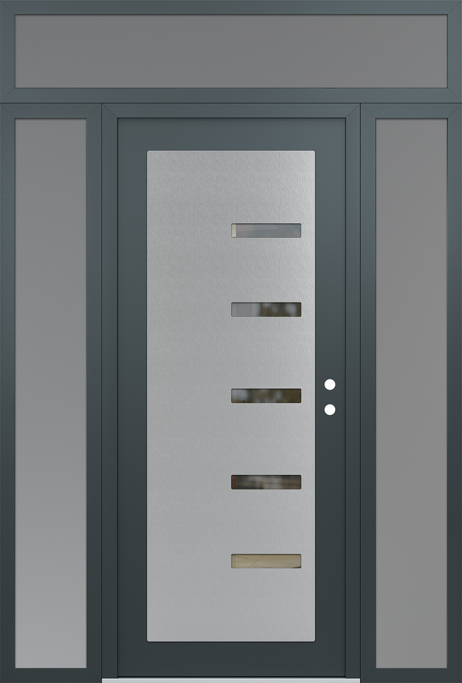 Modern Steel Front Door Diamond C8 68" x 96" anthracite/anthracite clear Glass Panel stainless steel LHI with 2 Sidelites and Transom frosted Glass