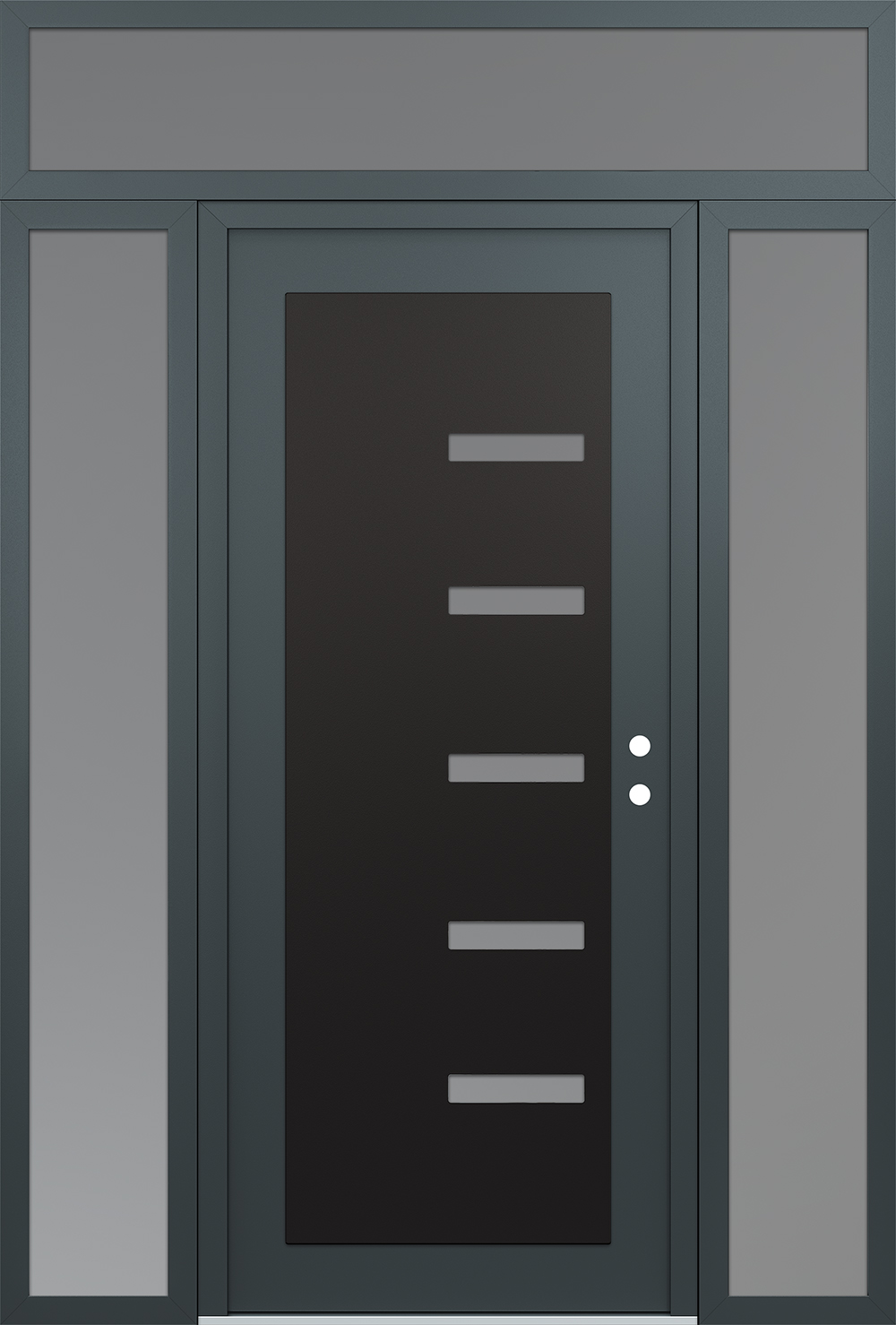 Modern Steel Front Door Diamond C8 68" x 96" anthracite/anthracite frosted Glass Panel black LHI with 2 Sidelites and Transom frosted Glass
