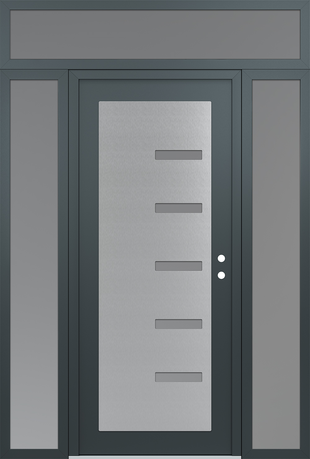 Modern Steel Front Door Diamond C8 68" x 96" anthracite/anthracite frosted Glass Panel stainless steel LHI with 2 Sidelites and Transom frosted Glass