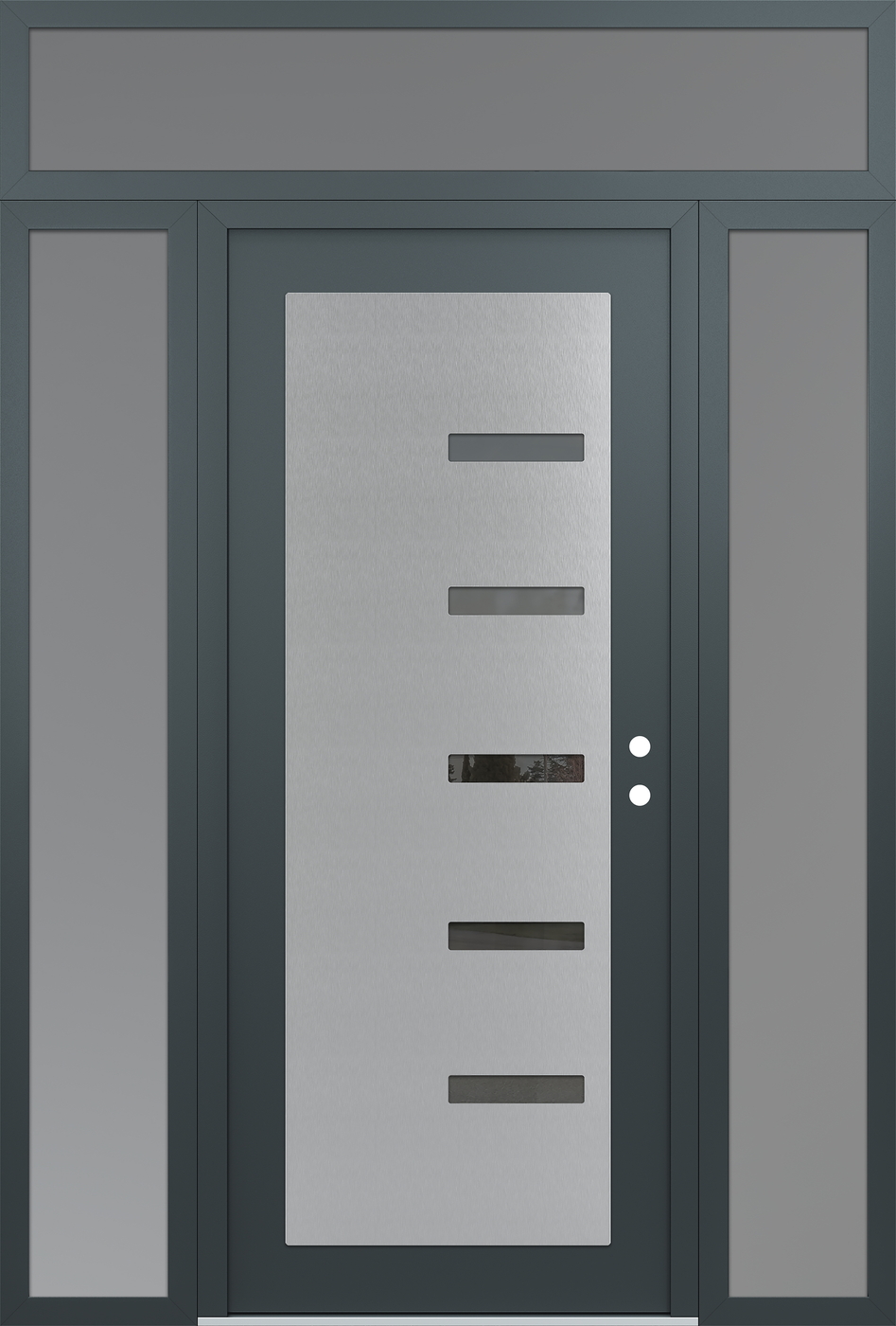 Modern Steel Front Door Diamond C8 68" x 96" anthracite/anthracite mirrored Glass Panel stainless steel LHI with 2 Sidelites and Transom frosted Glass