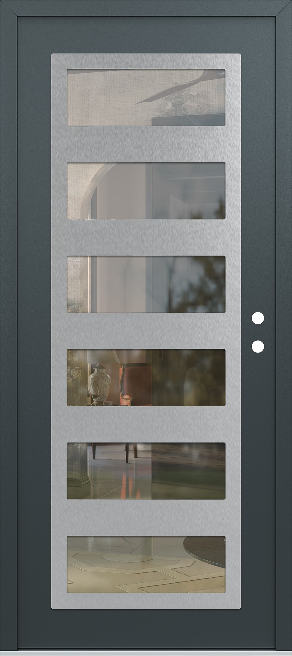 Modern Steel Front Door Diamond C9 36" x 80" anthracite/anthracite clear Glass Panel stainless steel LHI
