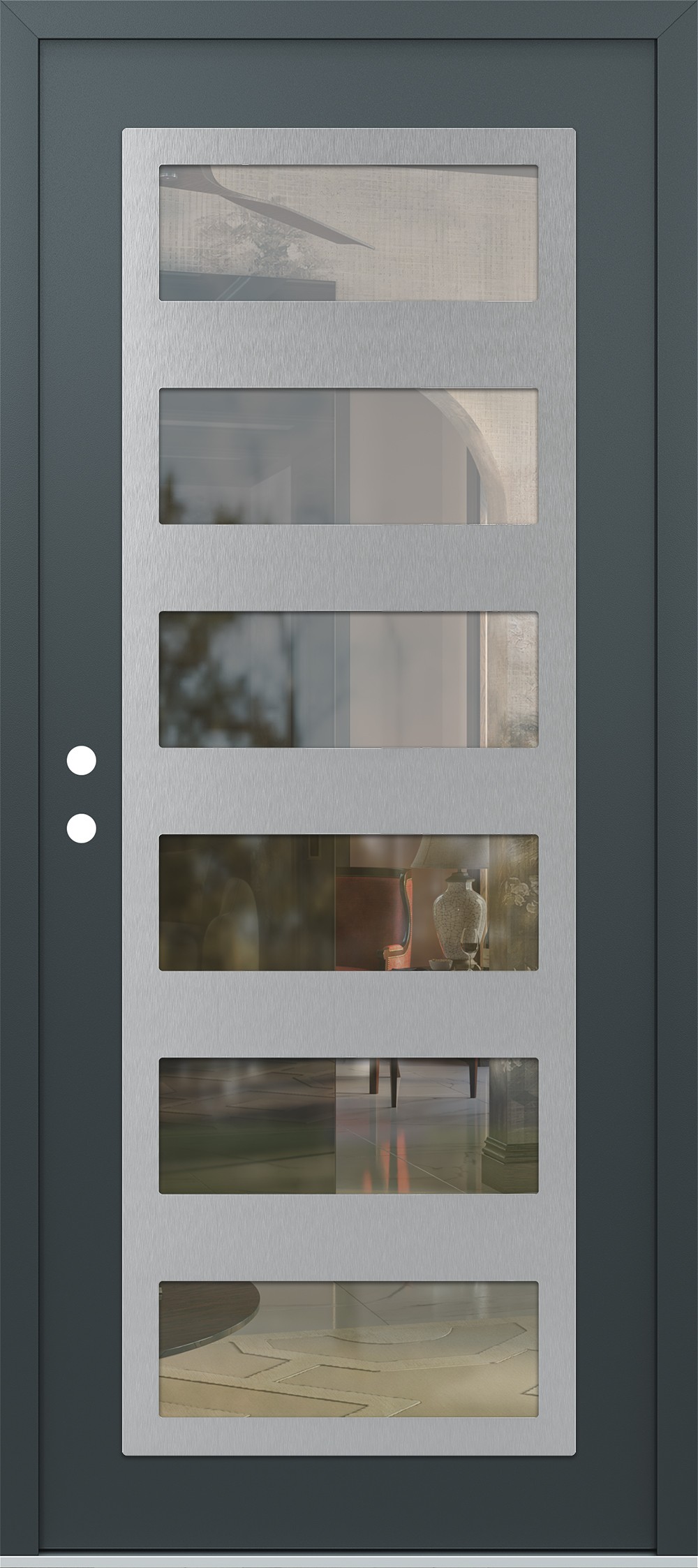Modern Steel Front Door Diamond C9 36" x 80" anthracite/anthracite clear Glass Panel stainless steel RHI