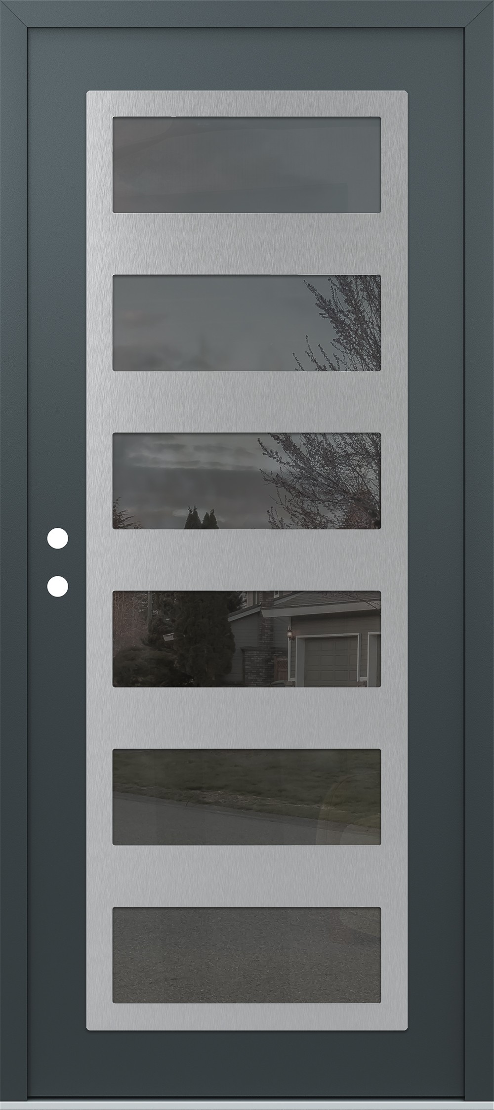 Modern Steel Front Door Diamond C9 36" x 80" anthracite/anthracite mirrored Glass Panel stainless steel RHI