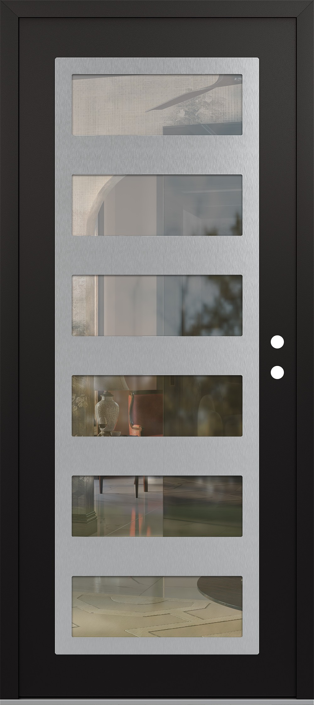 Modern Steel Front Door Diamond C9 36" x 80" black/black clear Glass Panel stainless steel LHI