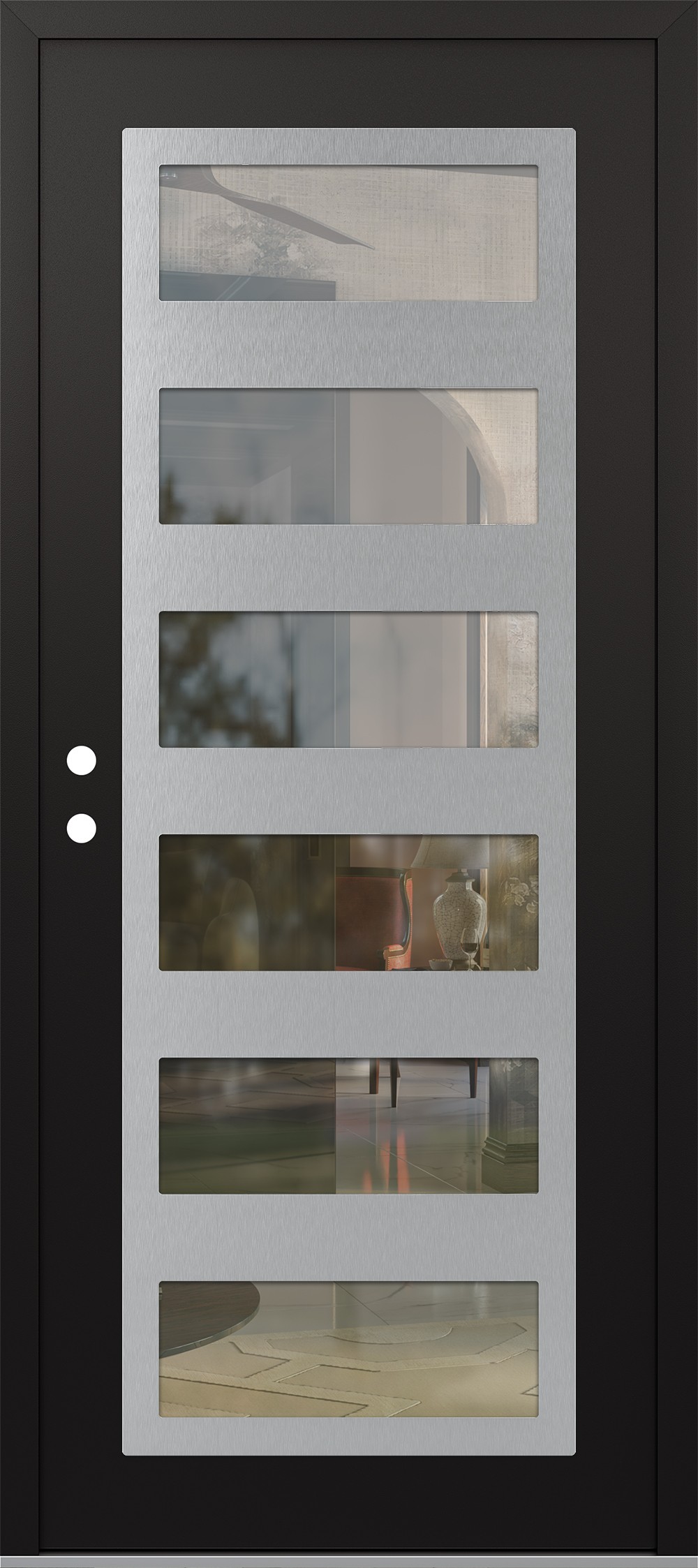 Modern Steel Front Door Diamond C9 36" x 80" black/black clear Glass Panel stainless steel RHI