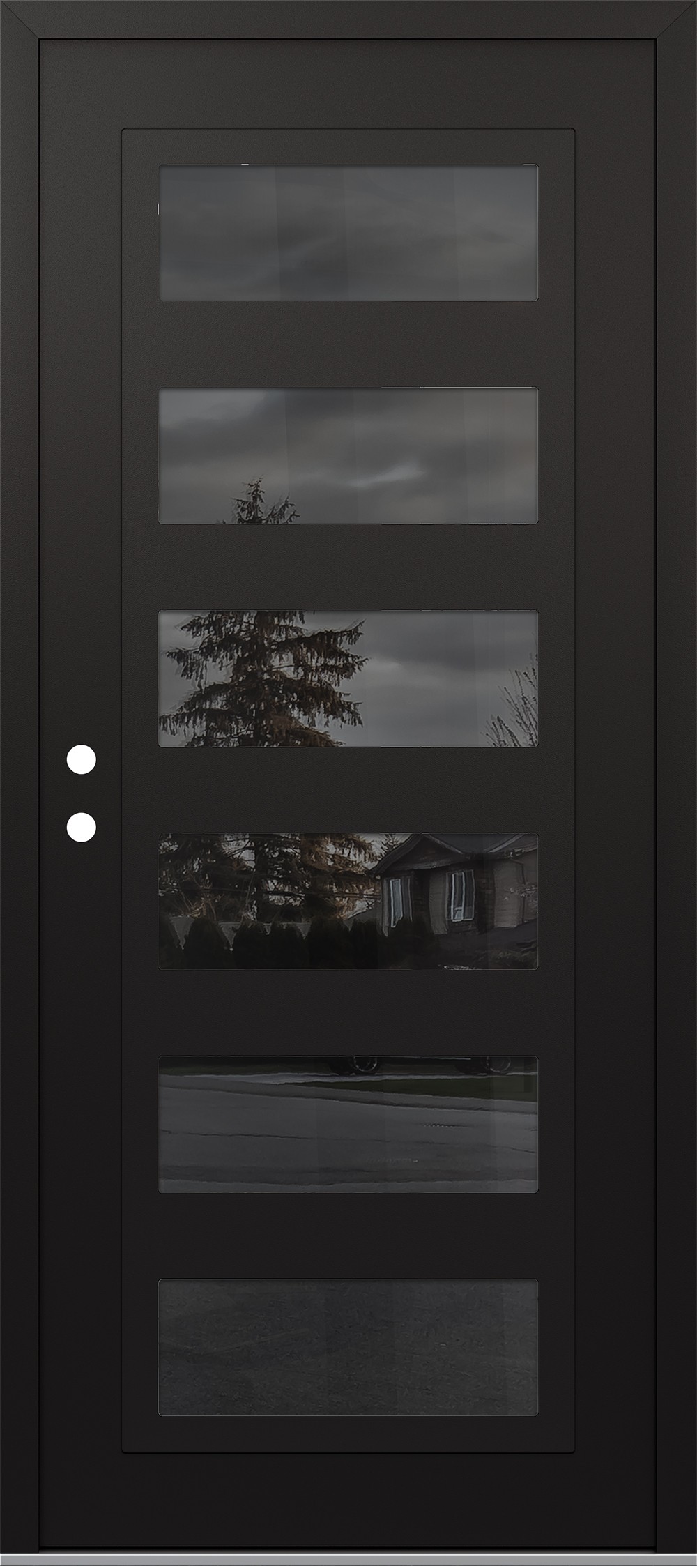 Modern Steel Front Door Diamond C9 36" x 80" black/black mirrored Glass Panel black RHI