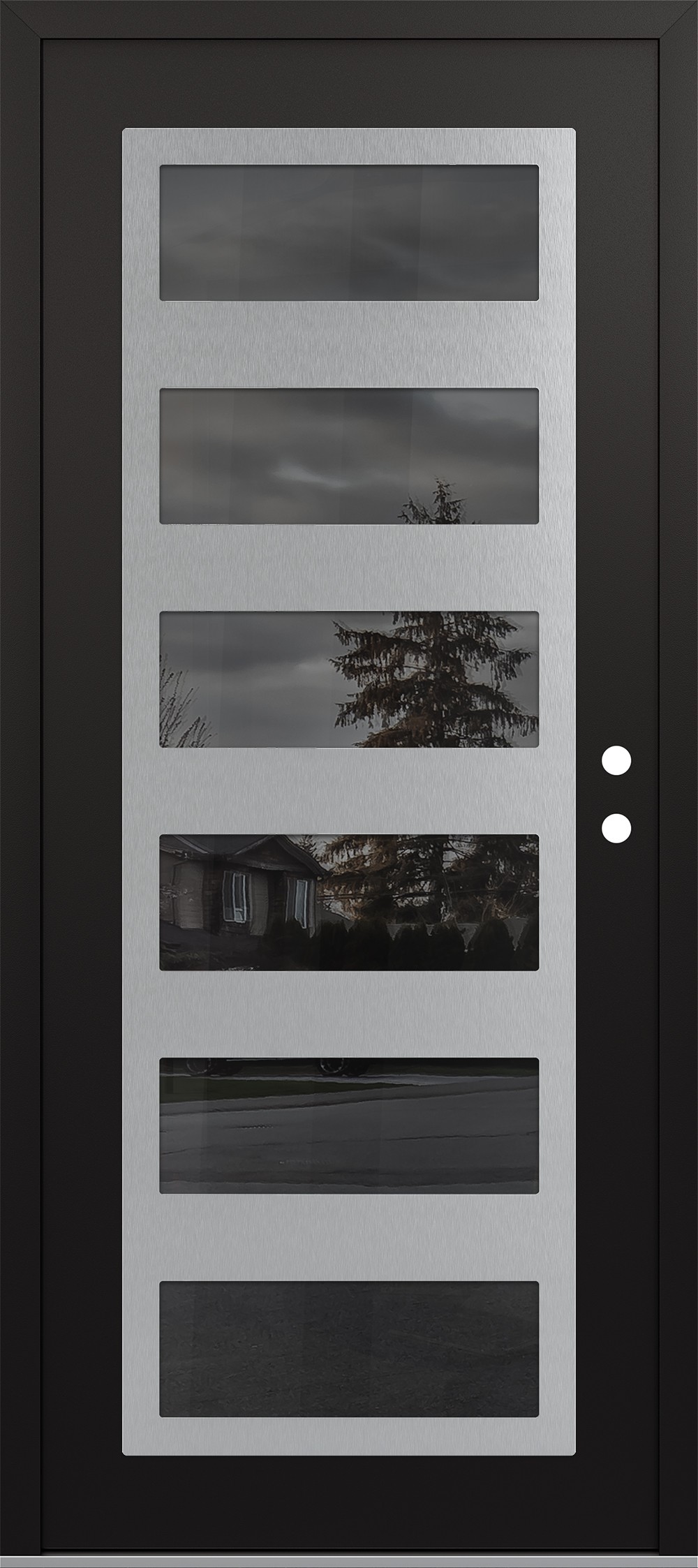 Modern Steel Front Door Diamond C9 36" x 80" black/black mirrored Glass Panel stainless steel LHI