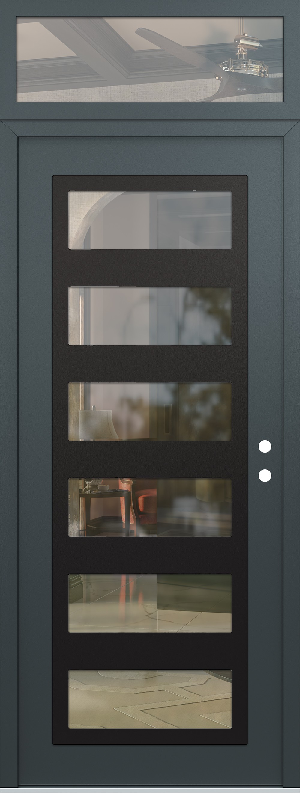 Modern Steel Front Door DIAMOND C9 36" X 96" ANTHRACITE/ANTHRACITE CLEAR GLASS PANEL BLACK LHI WITH TRANSOM CLEAR GLASS