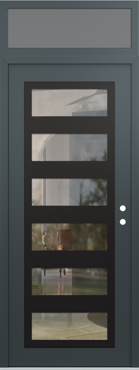 Modern Steel Front Door DIAMOND C9 36" X 96" ANTHRACITE/ANTHRACITE CLEAR GLASS PANEL BLACK LHI WITH TRANSOM FROSTED GLASS