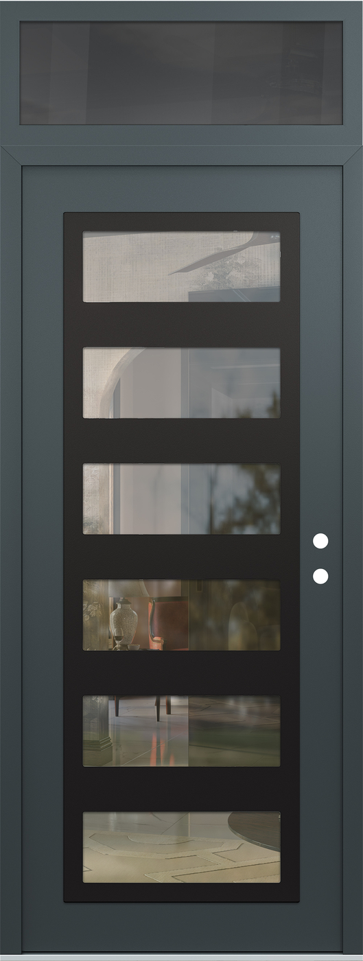 Modern Steel Front Door DIAMOND C9 36" X 96" ANTHRACITE/ANTHRACITE CLEAR GLASS PANEL BLACK LHI WITH TRANSOM MIRRORED GLASS