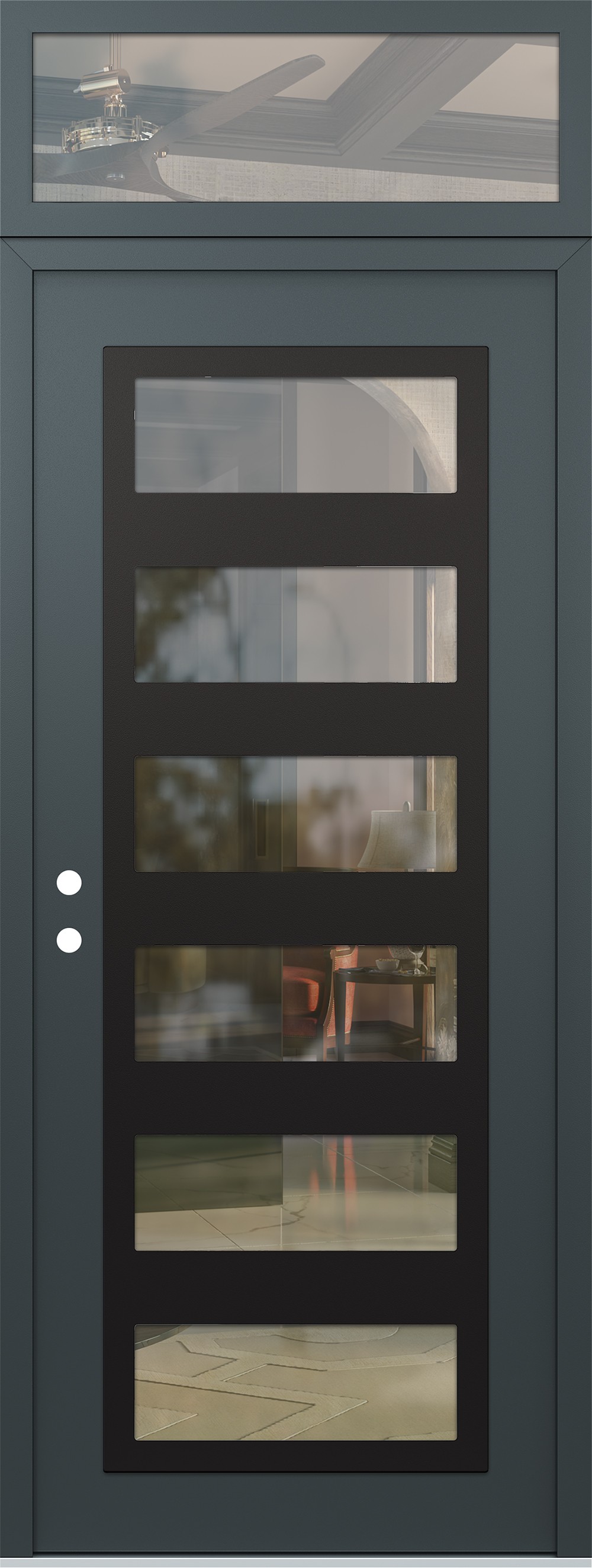 Modern Steel Front Door DIAMOND C9 36" X 96" ANTHRACITE/ANTHRACITE CLEAR GLASS PANEL BLACK RHI WITH TRANSOM CLEAR GLASS