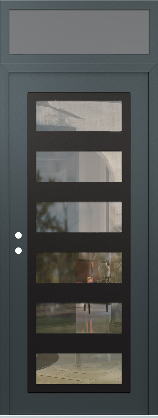 Modern Steel Front Door DIAMOND C9 36" X 96" ANTHRACITE/ANTHRACITE CLEAR GLASS PANEL BLACK RHI WITH TRANSOM FROSTED GLASS