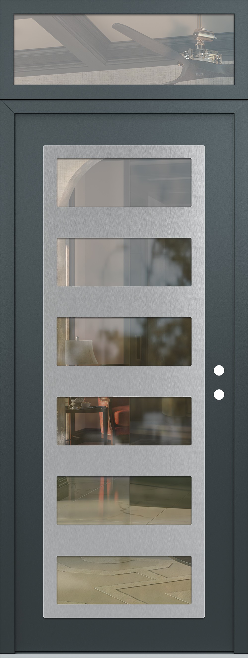 Modern Steel Front Door DIAMOND C9 36" X 96" ANTHRACITE/ANTHRACITE CLEAR GLASS PANEL STAINLESS STEEL LHI WITH TRANSOM CLEAR GLASS