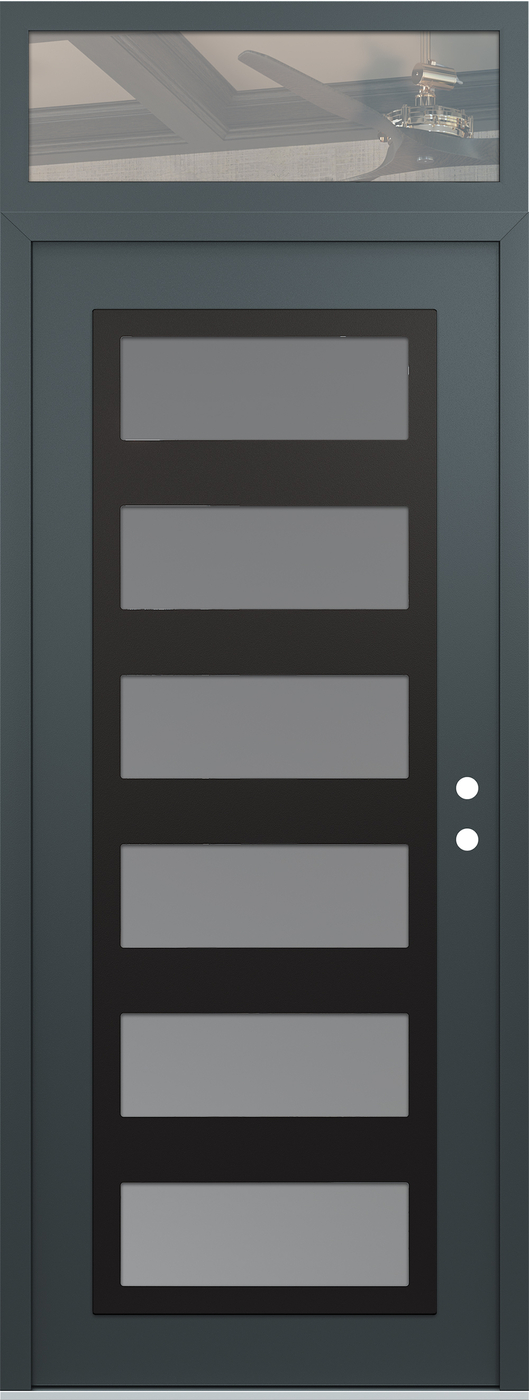 Modern Steel Front Door DIAMOND C9 36" X 96" ANTHRACITE/ANTHRACITE FROSTED GLASS PANEL BLACK LHI WITH TRANSOM CLEAR GLASS