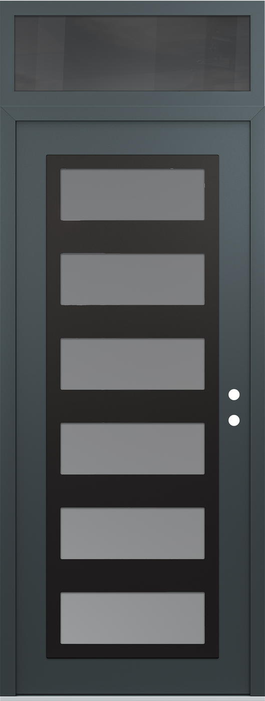 Modern Steel Front Door DIAMOND C9 36" X 96" ANTHRACITE/ANTHRACITE FROSTED GLASS PANEL BLACK LHI WITH TRANSOM MIRRORED GLASS