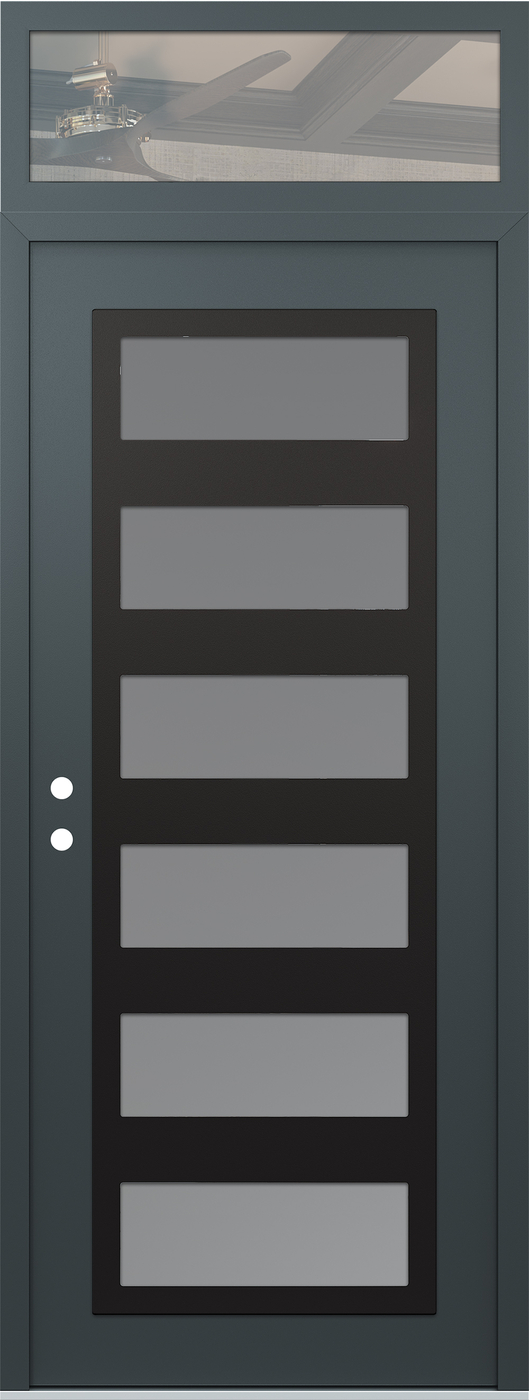Modern Steel Front Door DIAMOND C9 36" X 96" ANTHRACITE/ANTHRACITE FROSTED GLASS PANEL BLACK RHI WITH TRANSOM CLEAR GLASS