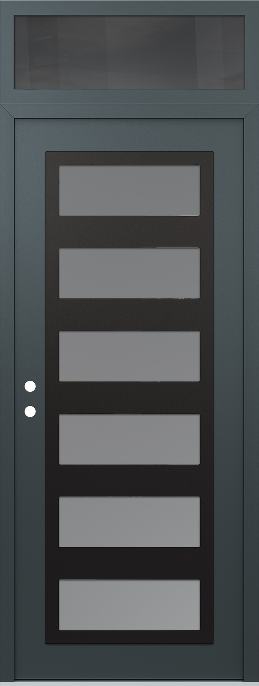 Modern Steel Front Door DIAMOND C9 36" X 96" ANTHRACITE/ANTHRACITE FROSTED GLASS PANEL BLACK RHI WITH TRANSOM MIRRORED GLASS
