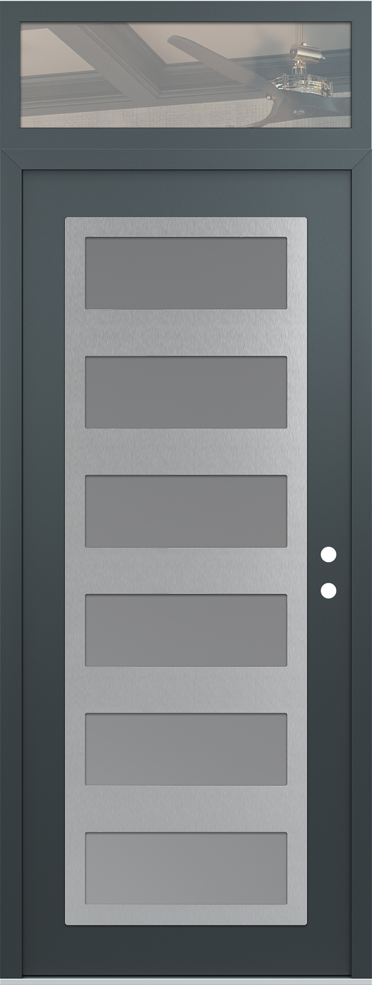 Modern Steel Front Door DIAMOND C9 36" X 96" ANTHRACITE/ANTHRACITE FROSTED GLASS PANEL STAINLESS STEEL LHI WITH TRANSOM CLEAR GLASS