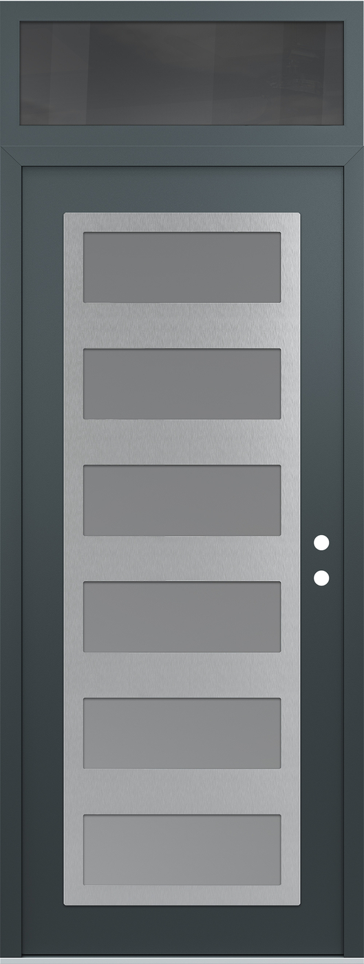 Modern Steel Front Door DIAMOND C9 36" X 96" ANTHRACITE/ANTHRACITE FROSTED GLASS PANEL STAINLESS STEEL LHI WITH TRANSOM MIRRORED GLASS