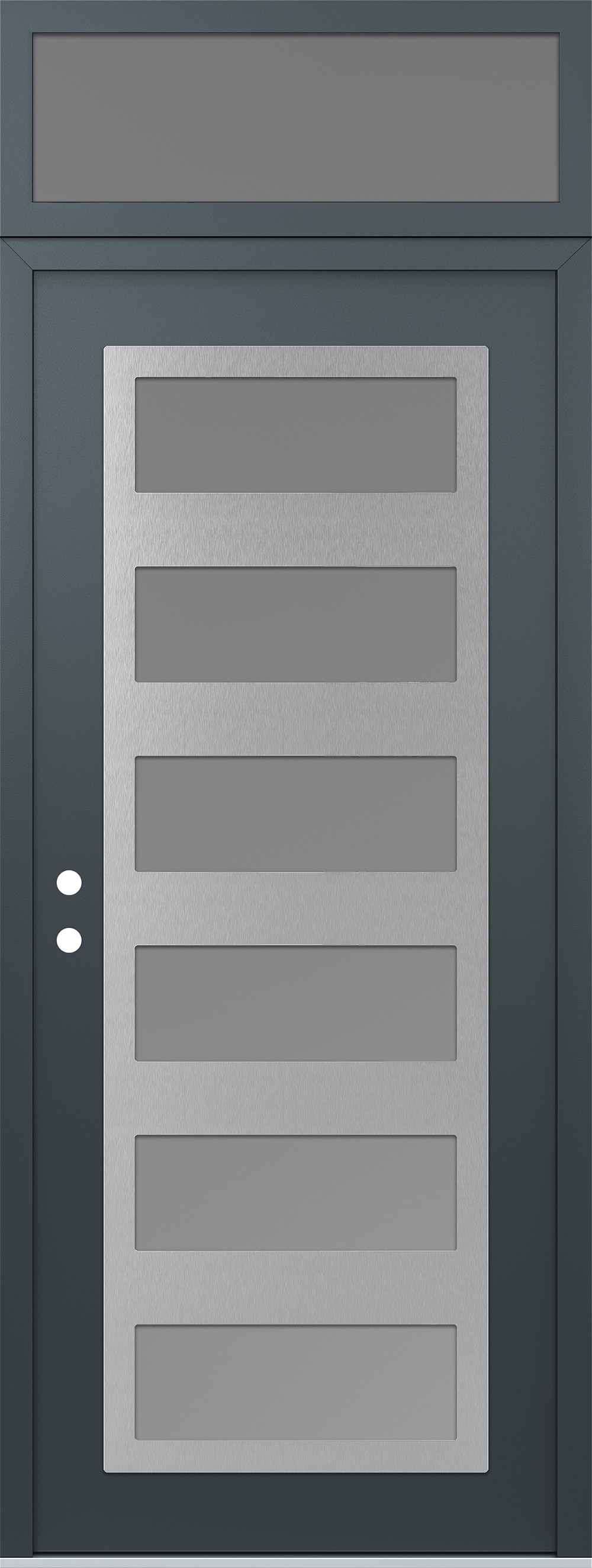 Modern Steel Front Door DIAMOND C9 36" X 96" ANTHRACITE/ANTHRACITE FROSTED GLASS PANEL STAINLESS STEEL RHI WITH TRANSOM FROSTED GLASS