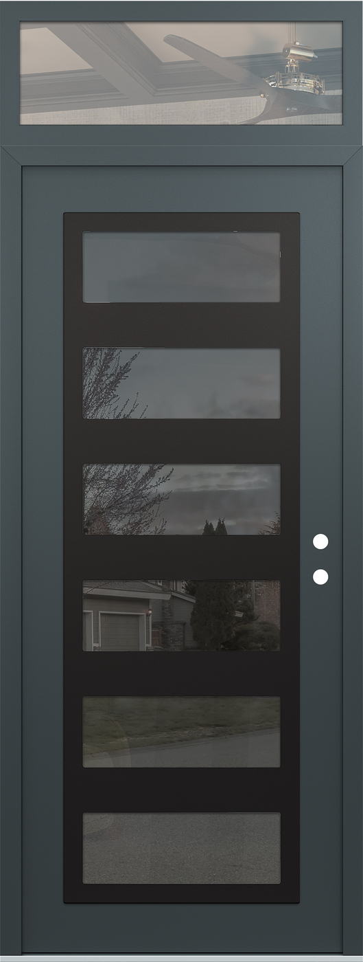 Modern Steel Front Door DIAMOND C9 36" X 96" ANTHRACITE/ANTHRACITE MIRRORED GLASS PANEL BLACK LHI WITH TRANSOM CLEAR GLASS