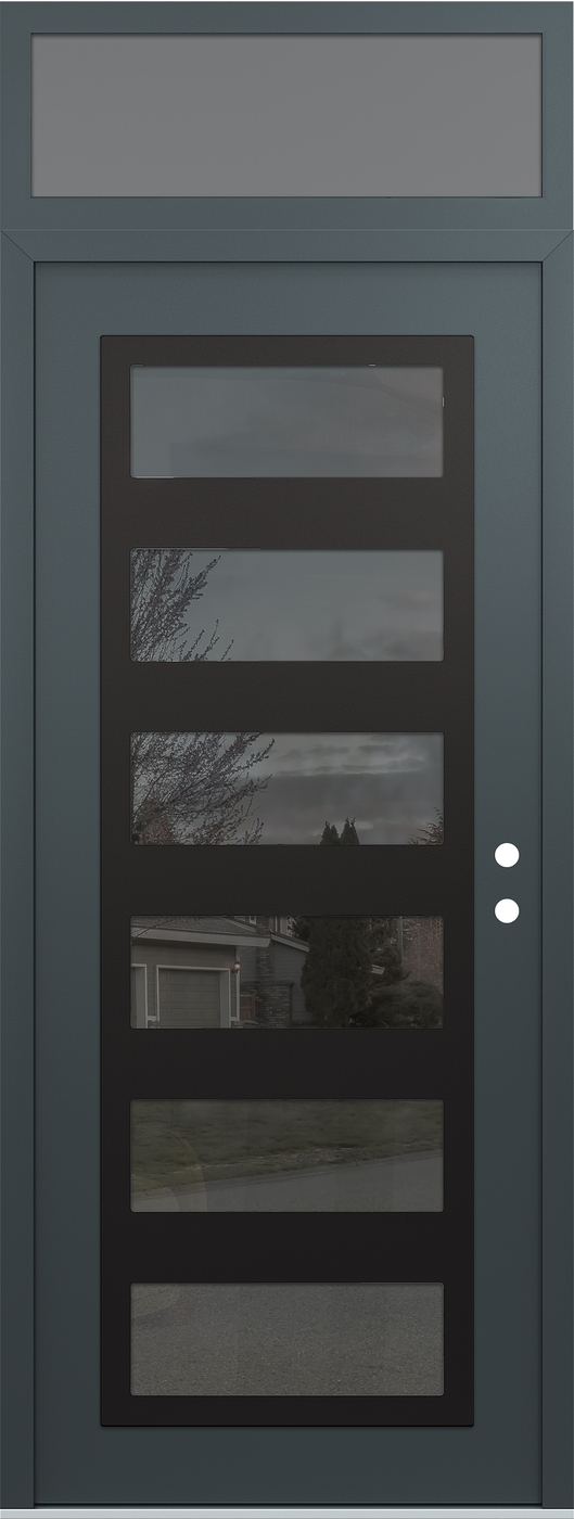 Modern Steel Front Door DIAMOND C9 36" X 96" ANTHRACITE/ANTHRACITE MIRRORED GLASS PANEL BLACK LHI WITH TRANSOM FROSTED GLASS