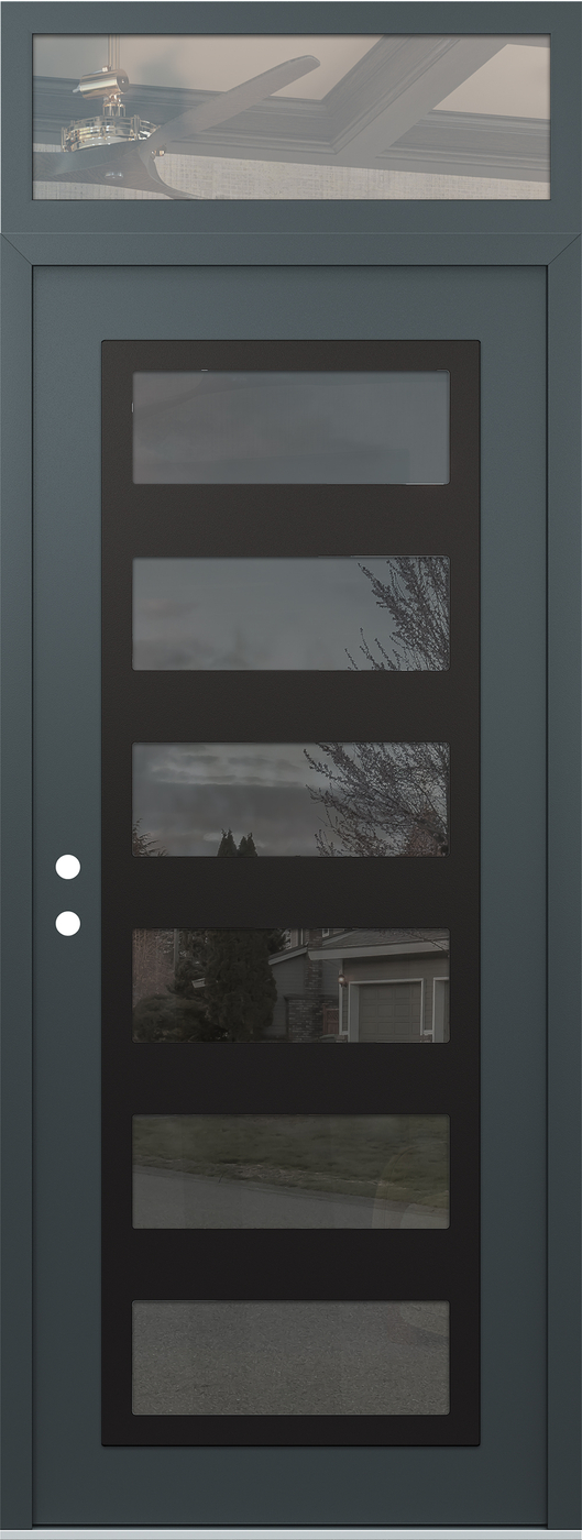 Modern Steel Front Door DIAMOND C9 36" X 96" ANTHRACITE/ANTHRACITE MIRRORED GLASS PANEL BLACK RHI WITH TRANSOM CLEAR GLASS