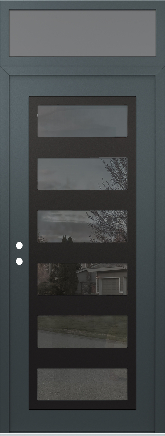 Modern Steel Front Door DIAMOND C9 36" X 96" ANTHRACITE/ANTHRACITE MIRRORED GLASS PANEL BLACK RHI WITH TRANSOM FROSTED GLASS