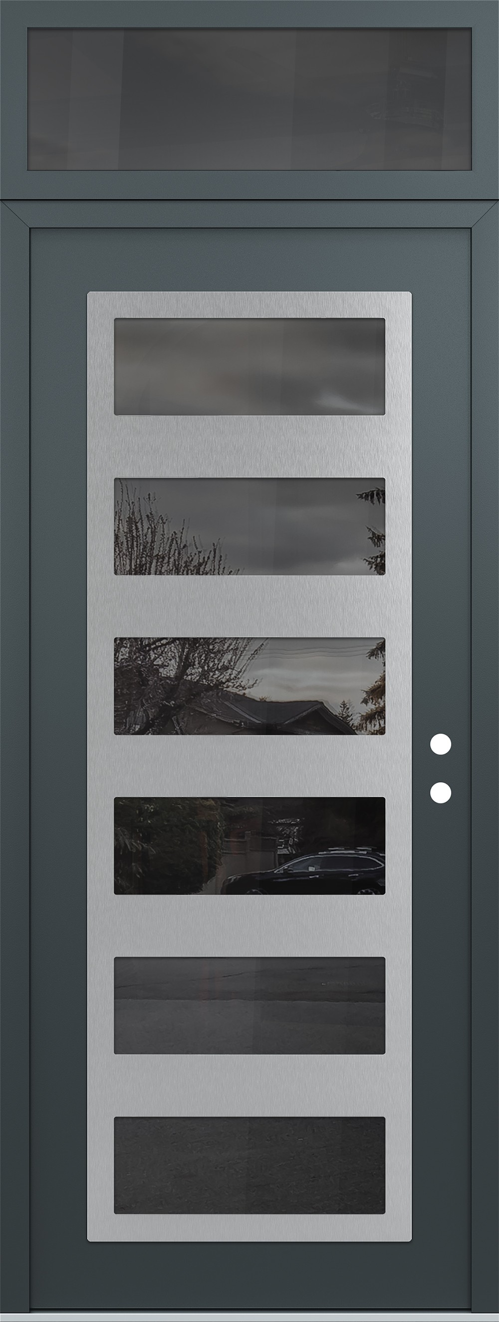 Modern Steel Front Door DIAMOND C9 36" X 96" ANTHRACITE/ANTHRACITE MIRRORED GLASS PANEL STAINLESS STEEL LHI WITH TRANSOM MIRRORED GLASS