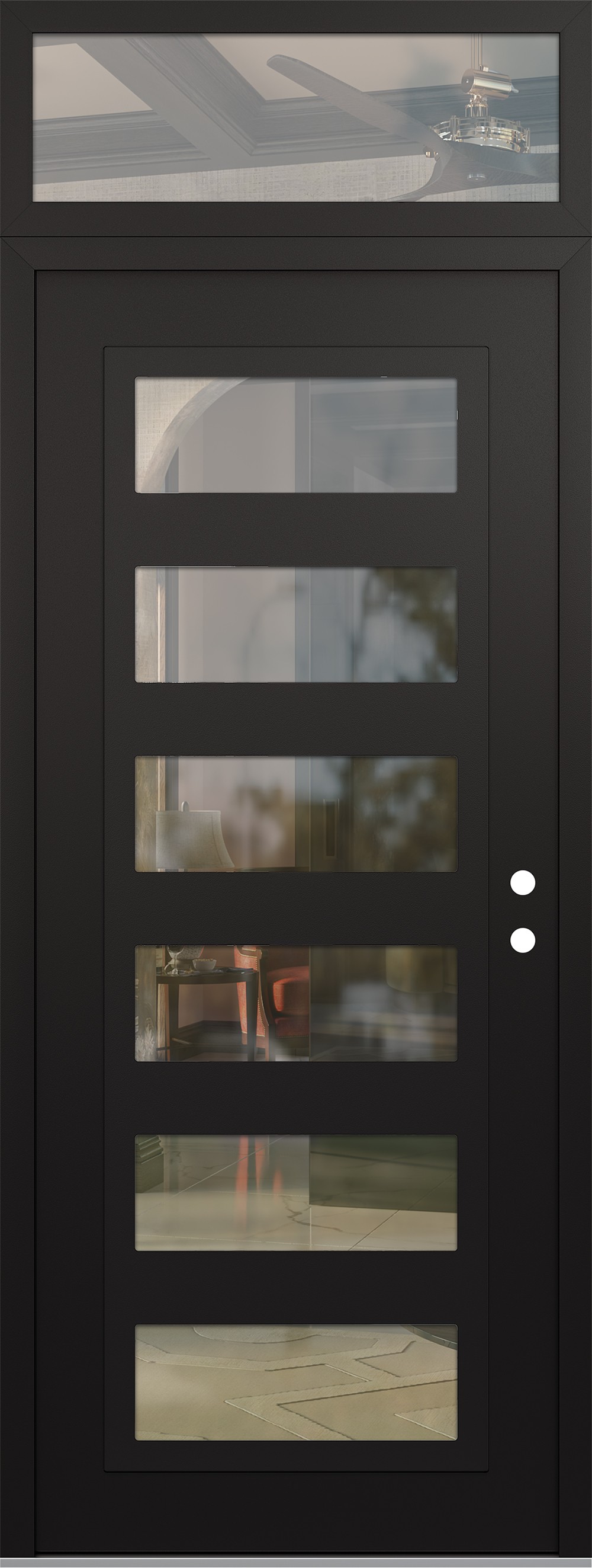 Modern Steel Front Door DIAMOND C9 36" X 96" BLACK/BLACK CLEAR GLASS PANEL BLACK LHI WITH TRANSOM CLEAR GLASS