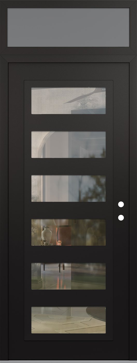Modern Steel Front Door DIAMOND C9 36" X 96" BLACK/BLACK CLEAR GLASS PANEL BLACK LHI WITH TRANSOM FROSTED GLASS