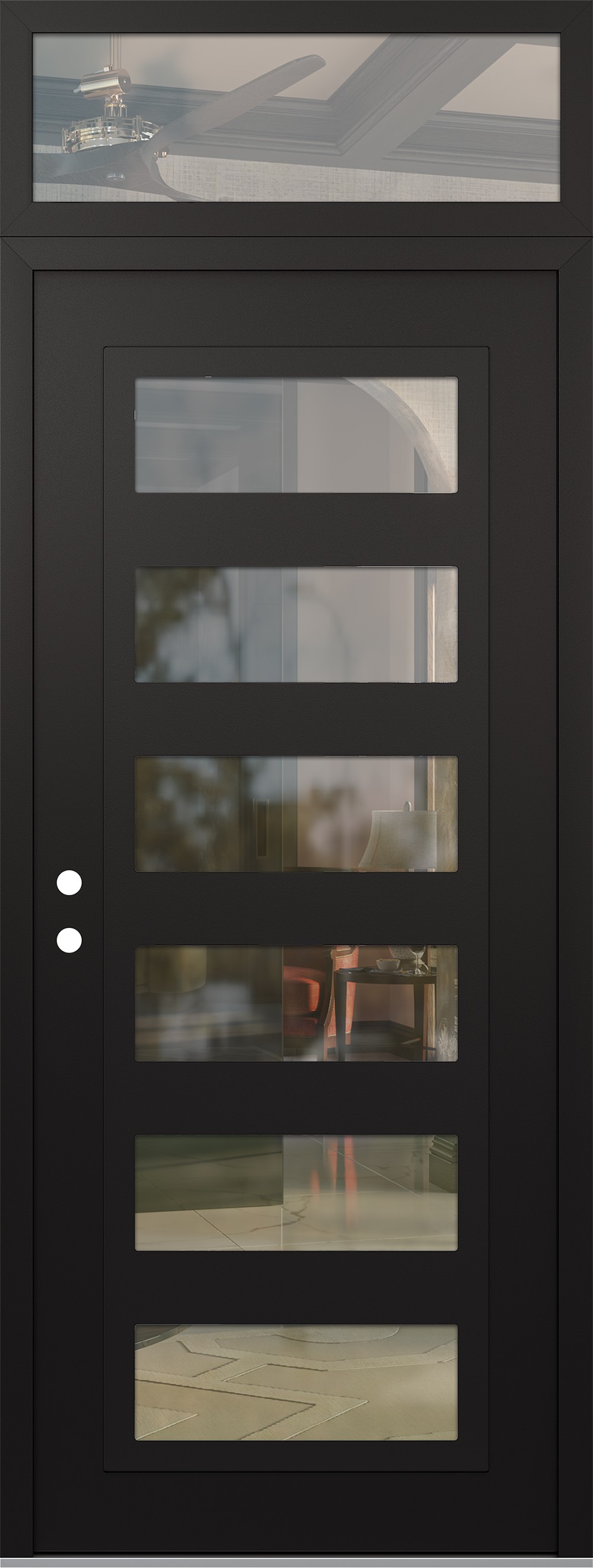 Modern Steel Front Door DIAMOND C9 36" X 96" BLACK/BLACK CLEAR GLASS PANEL BLACK RHI WITH TRANSOM CLEAR GLASS