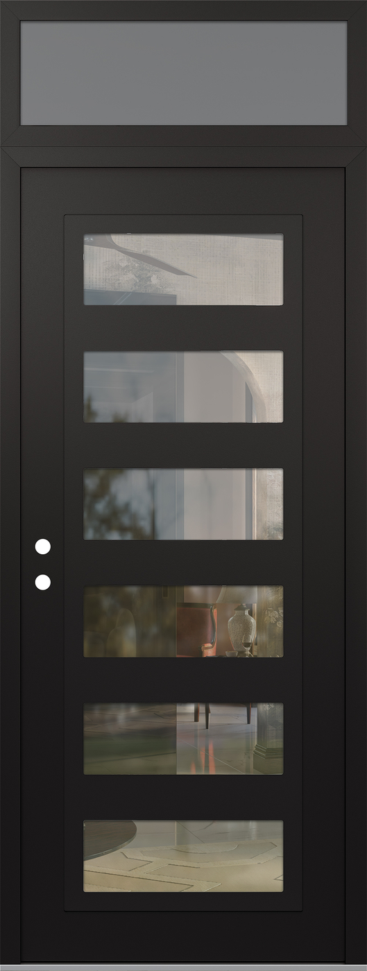 Modern Steel Front Door DIAMOND C9 36" X 96" BLACK/BLACK CLEAR GLASS PANEL BLACK RHI WITH TRANSOM FROSTED GLASS