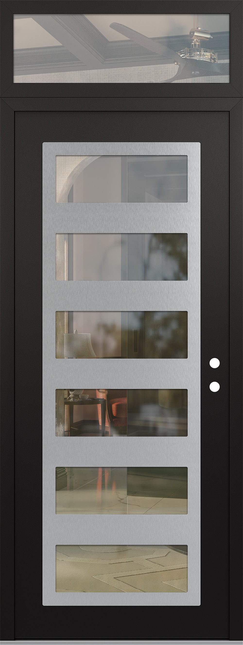 Modern Steel Front Door DIAMOND C9 36" X 96" BLACK/BLACK CLEAR GLASS PANEL STAINLESS STEEL LHI WITH TRANSOM CLEAR GLASS