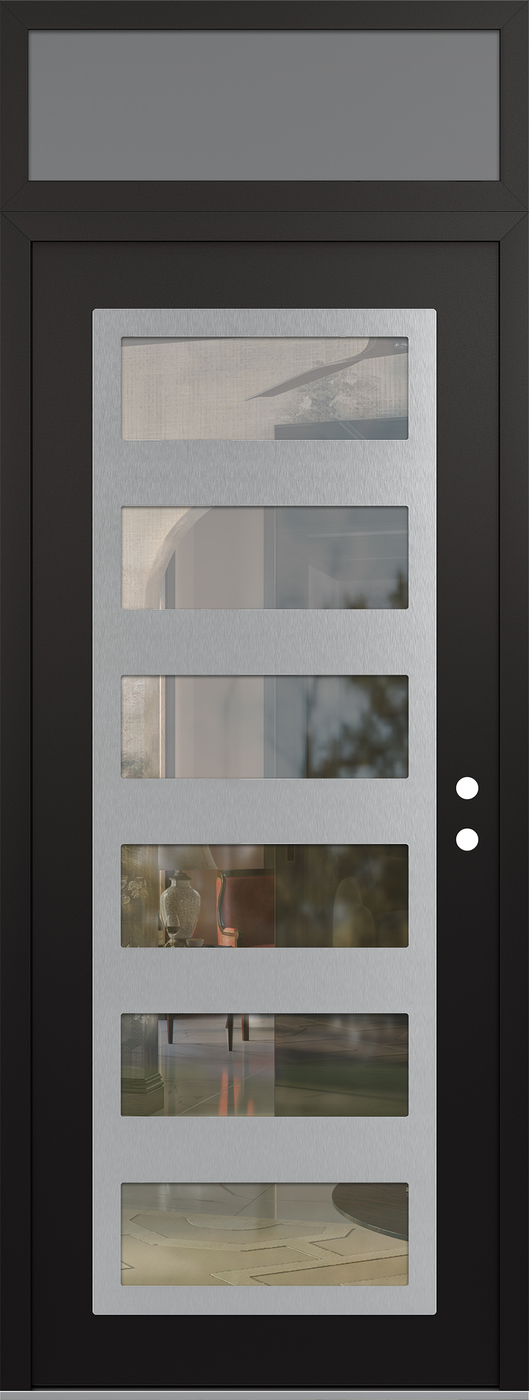 Modern Steel Front Door DIAMOND C9 36" X 96" BLACK/BLACK CLEAR GLASS PANEL STAINLESS STEEL LHI WITH TRANSOM FROSTED GLASS