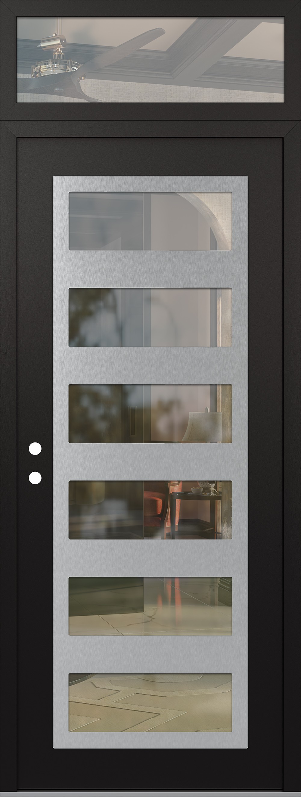 Modern Steel Front Door DIAMOND C9 36" X 96" BLACK/BLACK CLEAR GLASS PANEL STAINLESS STEEL RHI WITH TRANSOM CLEAR GLASS