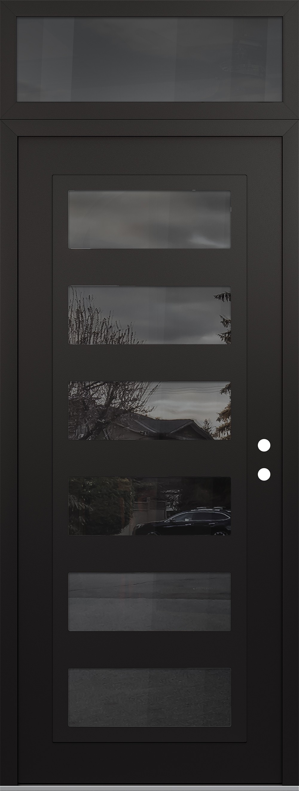 Modern Steel Front Door DIAMOND C9 36" X 96" BLACK/BLACK MIRRORED GLASS PANEL BLACK LHI WITH TRANSOM MIRRORED GLASS