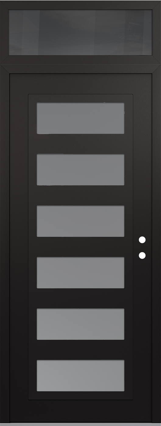 Modern Steel Front Door DIAMOND C9 36" X 96" BLACK/WHITE FROSTED GLASS PANEL BLACK LHI WITH TRANSOM MIRRORED GLASS