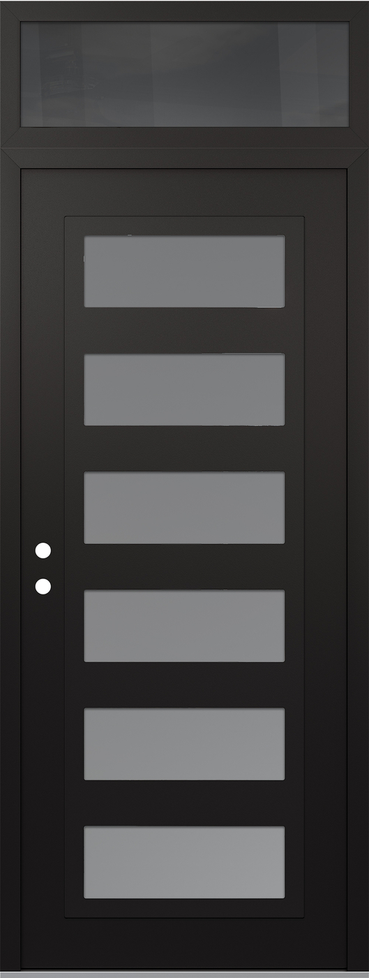Modern Steel Front Door DIAMOND C9 36" X 96" BLACK/WHITE FROSTED GLASS PANEL BLACK RHI WITH TRANSOM MIRRORED GLASS