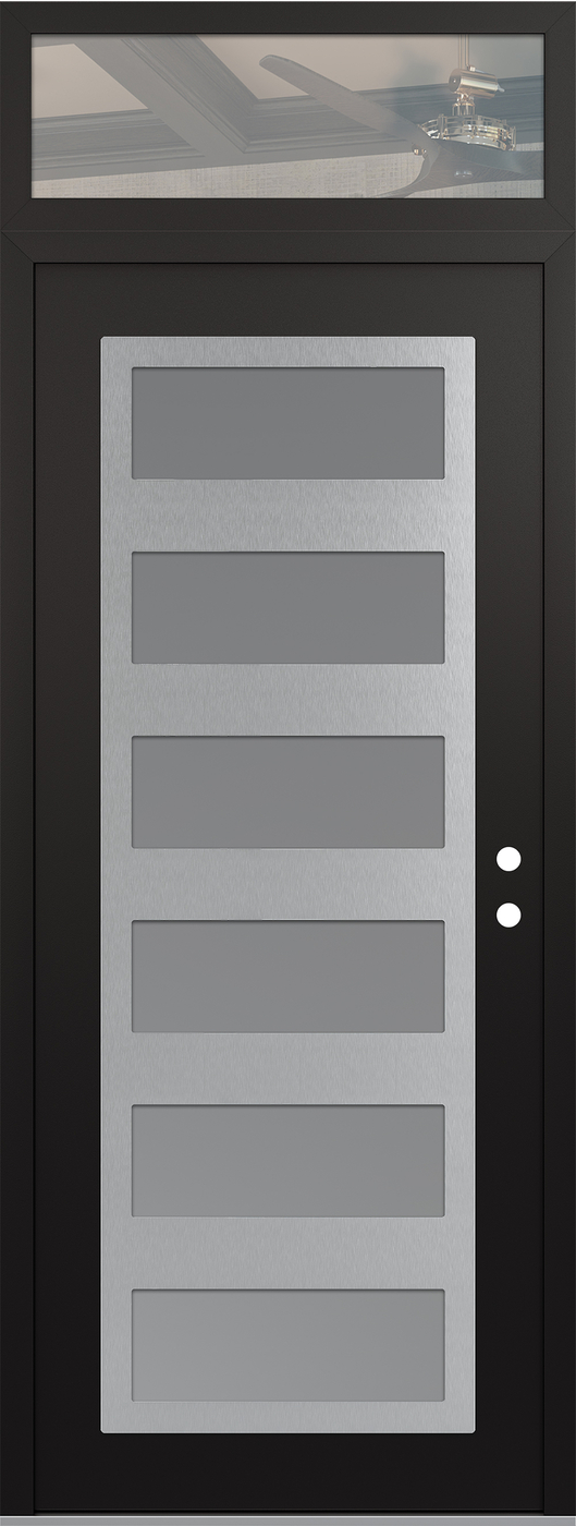 Modern Steel Front Door DIAMOND C9 36" X 96" BLACK/WHITE FROSTED GLASS PANEL STAINLESS STEEL LHI WITH TRANSOM CLEAR GLASS