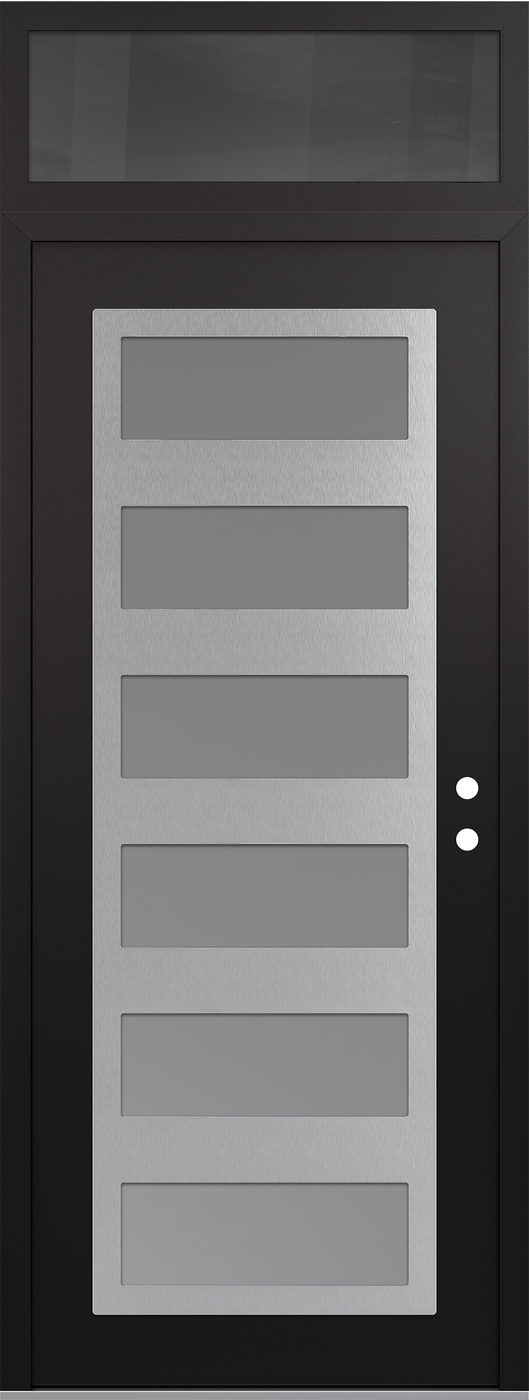 Modern Steel Front Door DIAMOND C9 36" X 96" BLACK/WHITE FROSTED GLASS PANEL STAINLESS STEEL LHI WITH TRANSOM MIRRORED GLASS